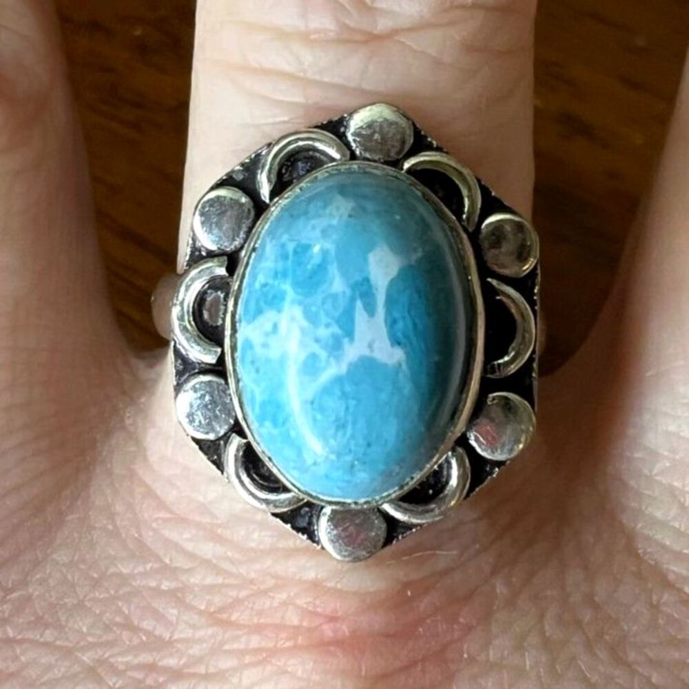 Larimar Silver Ring, Size 9